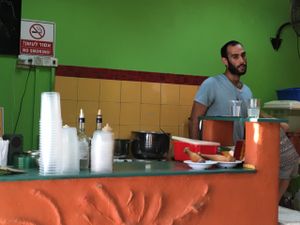 counter at Abu Dhabi Hummus Bar in Beer Sheva