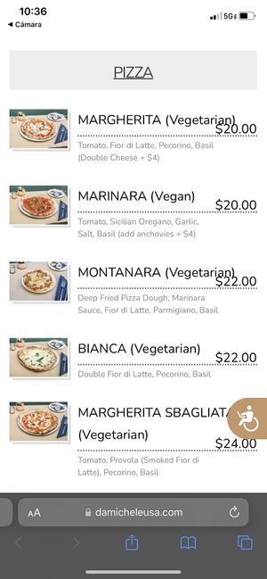 Pizza menu  at L'Antica Pizzeria Da Michele in Los Angeles