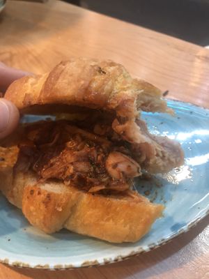 Vegan croissant with bbq style jackfruit , great !  at Belén Vegan Bakery in Wellington