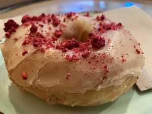 Raspberry & custard doughnut   at Belén Vegan Bakery in Wellington
