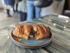 Sausage sizzle croissant at Belén Vegan Bakery in Wellington