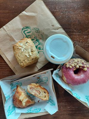 Cheese scone, doughnut,  croissant at Belén Vegan Bakery in Wellington