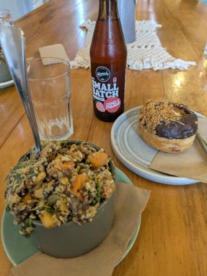 Quinoa salad and Biscoff doughnut. at Belén Vegan Bakery in Wellington