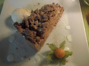 Warm apple cake with vanilla ice-cream at Kwadrat in Poznan