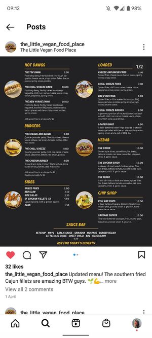 Menu at The Little Vegan Food Place - Kiosk in Ramsgate