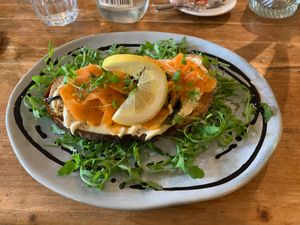 smoked carrot on cashew cream sourdough toast at Wild Cafe in Marsden