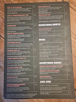 Brunch menu at Peel Street Social in Marsden