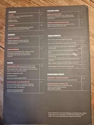 Evening menu at Peel Street Social in Marsden