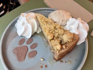Apple pie with ice cream and whipped cream.  at Katzentempel - Leipzig Mitte in Leipzig