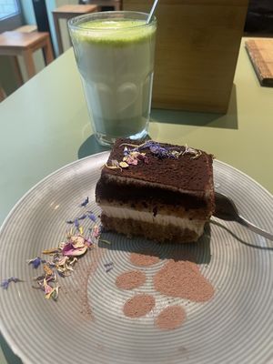 Tiramisu and matcha latte  at Katzentempel - Leipzig Mitte in Leipzig