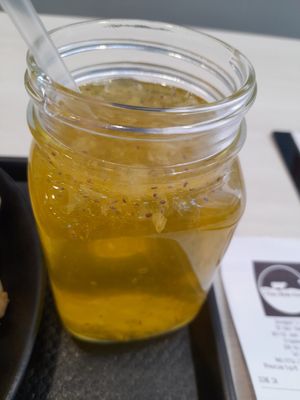 Warm nannari drink (lime mixed jelly) at Gopal's The Holy Cow in East Singapore