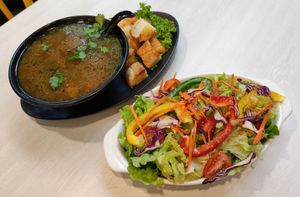 Meal Maker Soup w/ French Loaf bread and Fresh Green Salad #Veganuary at Gopal's The Holy Cow in East Singapore