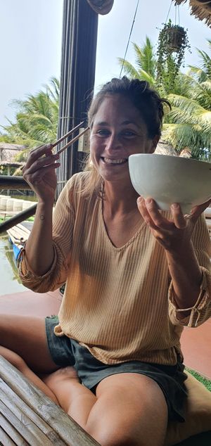 Julia enjoyed cao lầu at Quoc Linh Eco Village Retreat in Hoi An