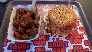 Hot papi burger and Korean broccoli at The Saucy Cow in Dublin