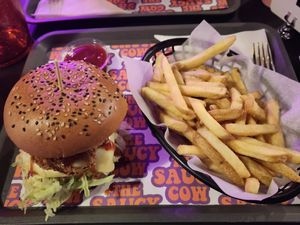 Buckfast BBQ burger and skinny fries at The Saucy Cow in Dublin