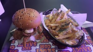 Saucy burger with garlic parm fries at The Saucy Cow in Dublin