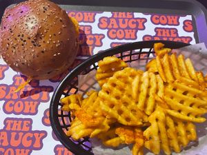 Waffle fries and dzouble cheese  at The Saucy Cow in Dublin