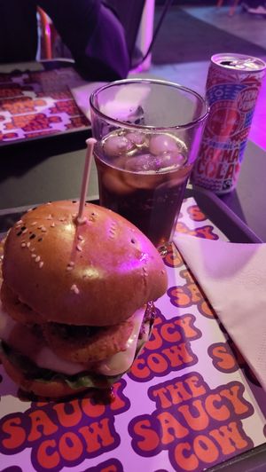 Tasty burger, great sauces and waffle fries. However, I'd not recommend Karma Cola, tastes like Hubbabubba. at The Saucy Cow in Dublin