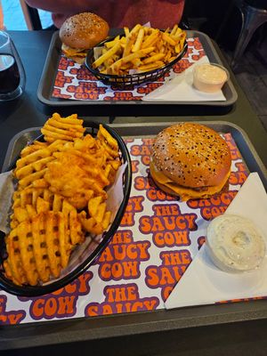 Dzouble cheese x2 with waffle and skin on fries at The Saucy Cow in Dublin