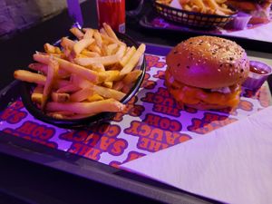 Chips and burger at The Saucy Cow in Dublin