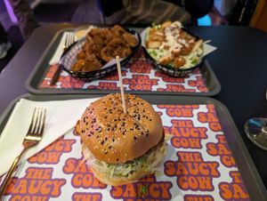 Excellent Caesar salad and chikin burger at The Saucy Cow in Dublin