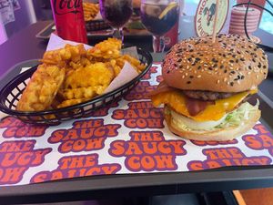 The Classic and waffle fries at The Saucy Cow in Dublin