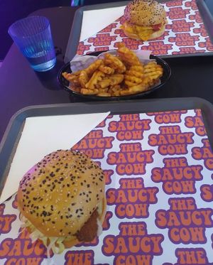 The space cowboy, the double cheese, waffle fries at The Saucy Cow in Dublin