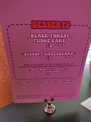 Menu as of July 2024 at The Saucy Cow in Dublin