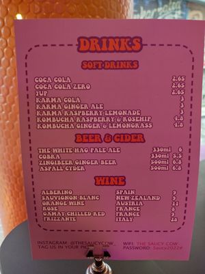 Menu as of July 2024 at The Saucy Cow in Dublin