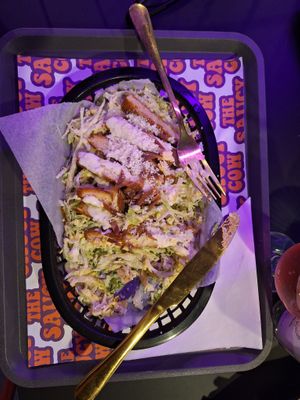 Caesar salad with southern fried "chicken", vegan parmesan, lettuce and caesar dressing. at The Saucy Cow in Dublin