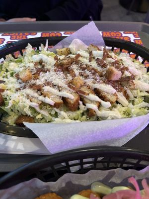 The vegan salad with the vegan bacon - up close  at The Saucy Cow in Dublin