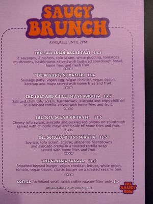 Brunch menu September 2024 at The Saucy Cow in Dublin