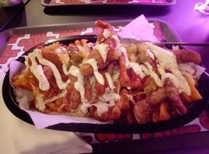 Loaded hot papi fries (mushroom chick*) at The Saucy Cow in Dublin