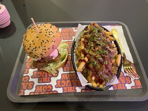 The secret saucy burger and Xmas loaded fries  at The Saucy Cow in Dublin