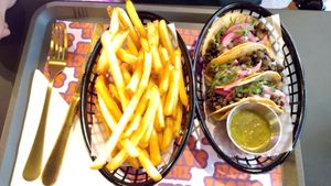 Skin on fries and tacos (new) at The Saucy Cow in Dublin