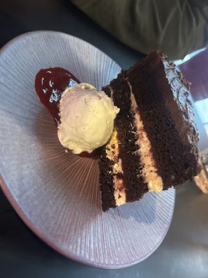 Black Forest gateau with vegan ice creamm  at The Saucy Cow in Dublin