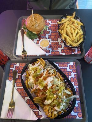 BBQ Burger, Fries w Chipotle, hot papi loaded fries  at The Saucy Cow in Dublin