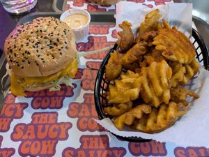 Big WAP and waffle fries at The Saucy Cow in Dublin