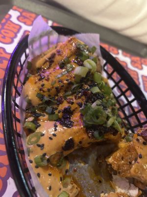 Salt n chilli tofu - as much as they’re a side and there’s only six of them they came much bigger than expected and were really tasty   at The Saucy Cow in Dublin