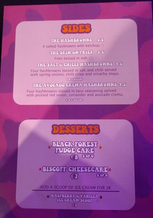 Brunch menu as of November 2025 (back) at The Saucy Cow in Dublin