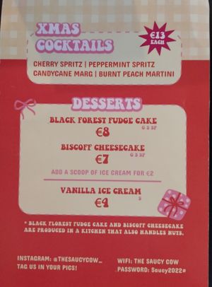 Festive drinks 2025 at The Saucy Cow in Dublin