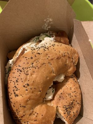 Bacon and cream cheese bagel  at The Saucy Cow in Dublin