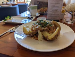Potato with beans and caramelised onions. at One More Cafe in Da Lat