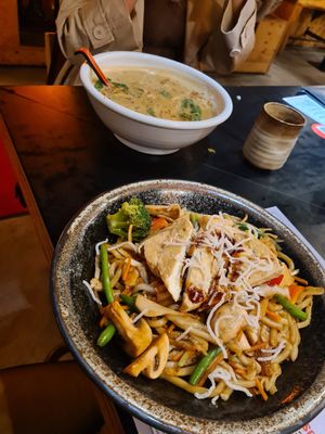 Udon noodles with extra tofu + vegan peanut pho at MoschMosch - Europa-Allee in Frankfurt