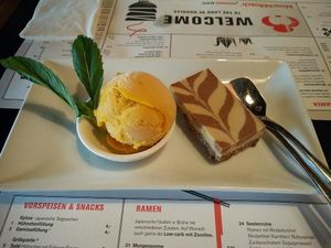 mango sorbet and raw cheesecake 42 at MoschMosch - Europa-Allee in Frankfurt