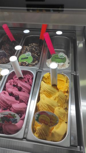 Gianduja & Almond Milk clearly labeled as vegan at Gelatiamo in Rhodes