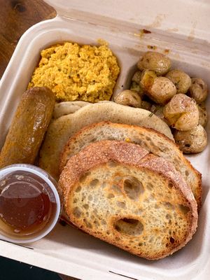 Bees knees with pancakes, tofu scramble, sausage and potatoes   at Operation Sunshine - Maybe closed in Vancouver