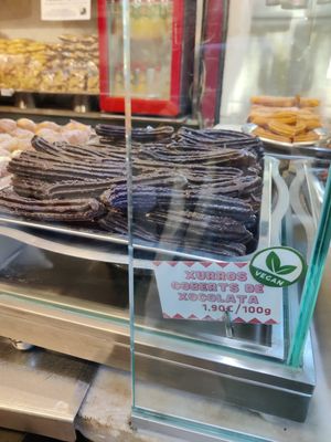 Chocolate covered churros at Xurreria Trebol in Barcelona