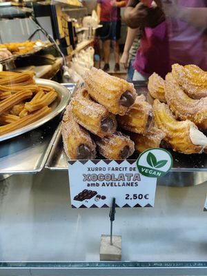 Hazelnut chocolate filled churros at Xurreria Trebol in Barcelona