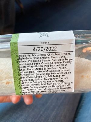 Felafel wrap ingredients  at JFK - Hudson - T4 in Jamaica